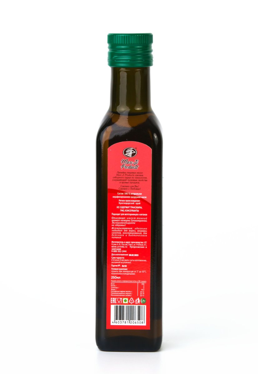 Кукурузное пищевое нерафинированное масло / Corn Oil / 250 мл / стекло / Marc Ji Products®