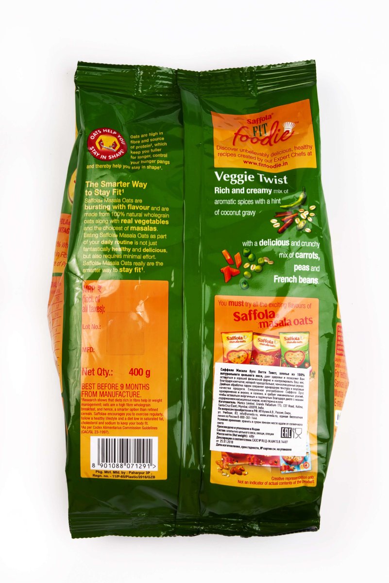 АКЦИЯ! 1+1 Саффола Масала Оутс Вегги Твист, хлопья из 100% цельного овса, 400 г / Oats Veg Twist