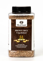 Бурый рис нешлифованный среднезерный «BROWN RICE Unpolished», Россия / 800 г / пласт. банка / Marc Ji Products®