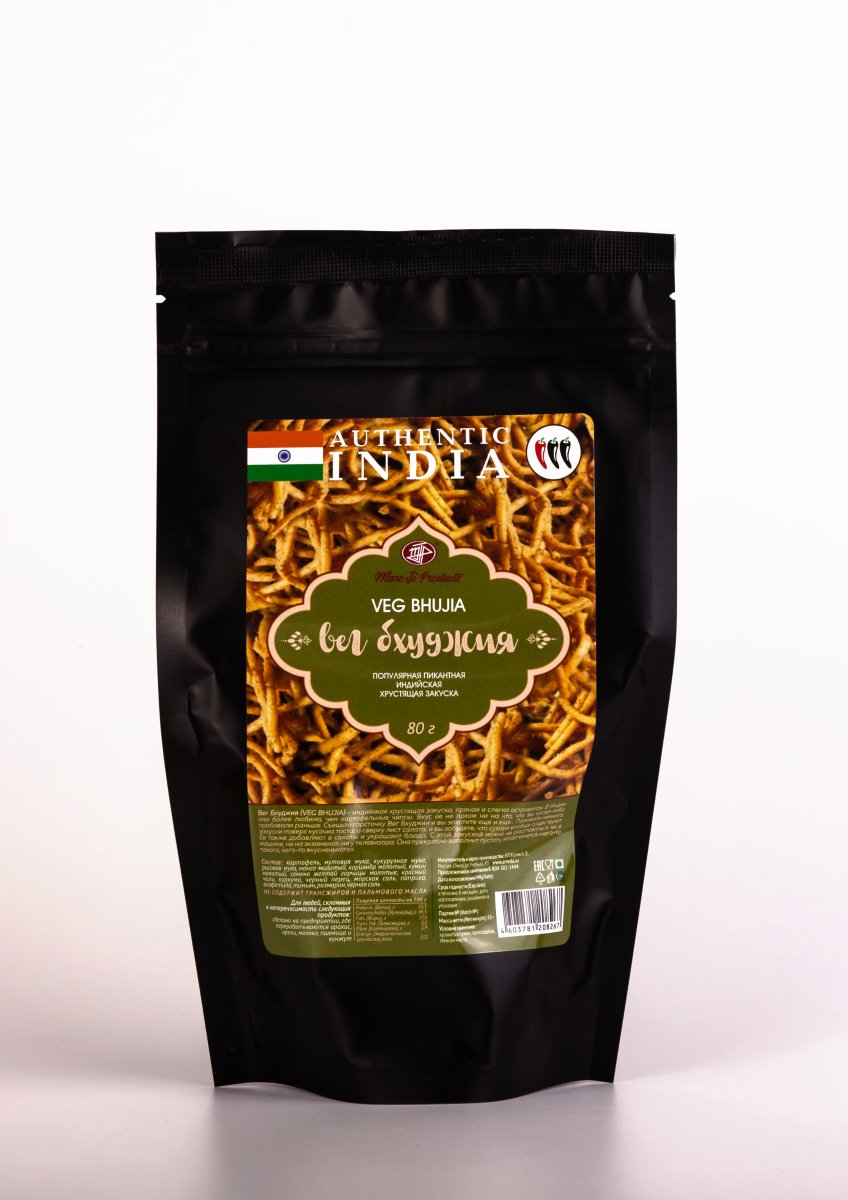 Вег Бхуджия (популярная пикантная индийская хрустящая закуска) / Veg Bhujia/ 80 г / Marc Ji Products®