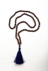 Чётки из рудракши с лазуритом, 108 бусин / Индия