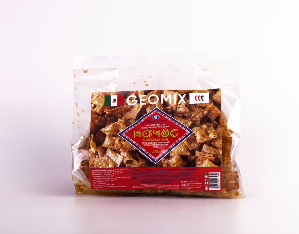 Начос с красным чили (традиционные хрустящие чипсы в мексиканском стиле) / Nachos red chili ready mexican style snacks / 150 г / Marc Ji Products®