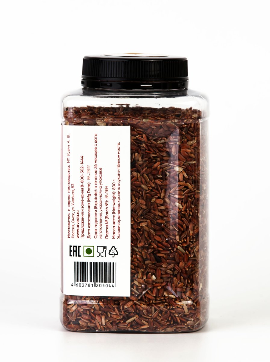Красный нешлифованный среднезерный рис «RED RICE Unpolished», Россия / 800 г / пл. уп. / Marc Ji Products®